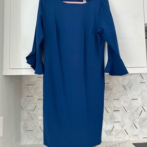 Karl Lagerfeld Paris Women's Tulip Sleeve Crepe Dress in blue. Size 12